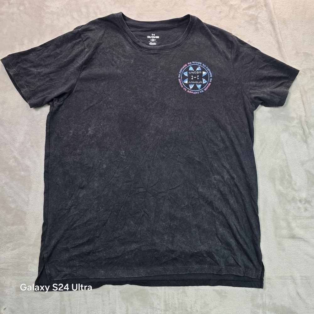 Under Armour T-Shirt Men 2XL Black Fitted Run Anywhere Everywhere Graphic Casual